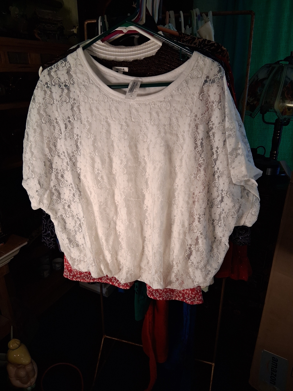 Discreet White Lace Short-Sleeve Blouse